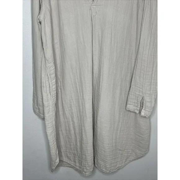 WOMENS CP SHADES BEIGE 100% COTTON GAUZE LARA MIDI SHIRT DRESS TUNIC XL POCKETS